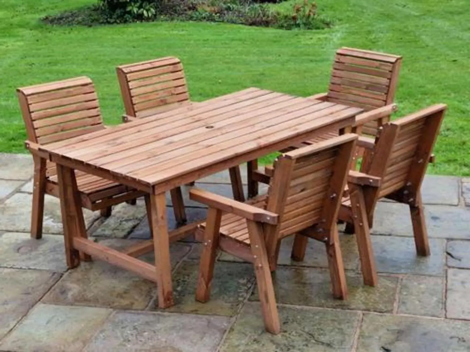 Redwood Rectangular Garden Table Set with 5 Chairs - Brown