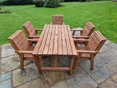 Redwood Rectangular Garden Table Set with 5 Chairs - Brown