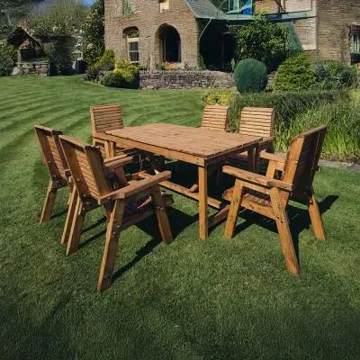 Redwood Rectangular Garden Table Set with 6 Chairs - Brown