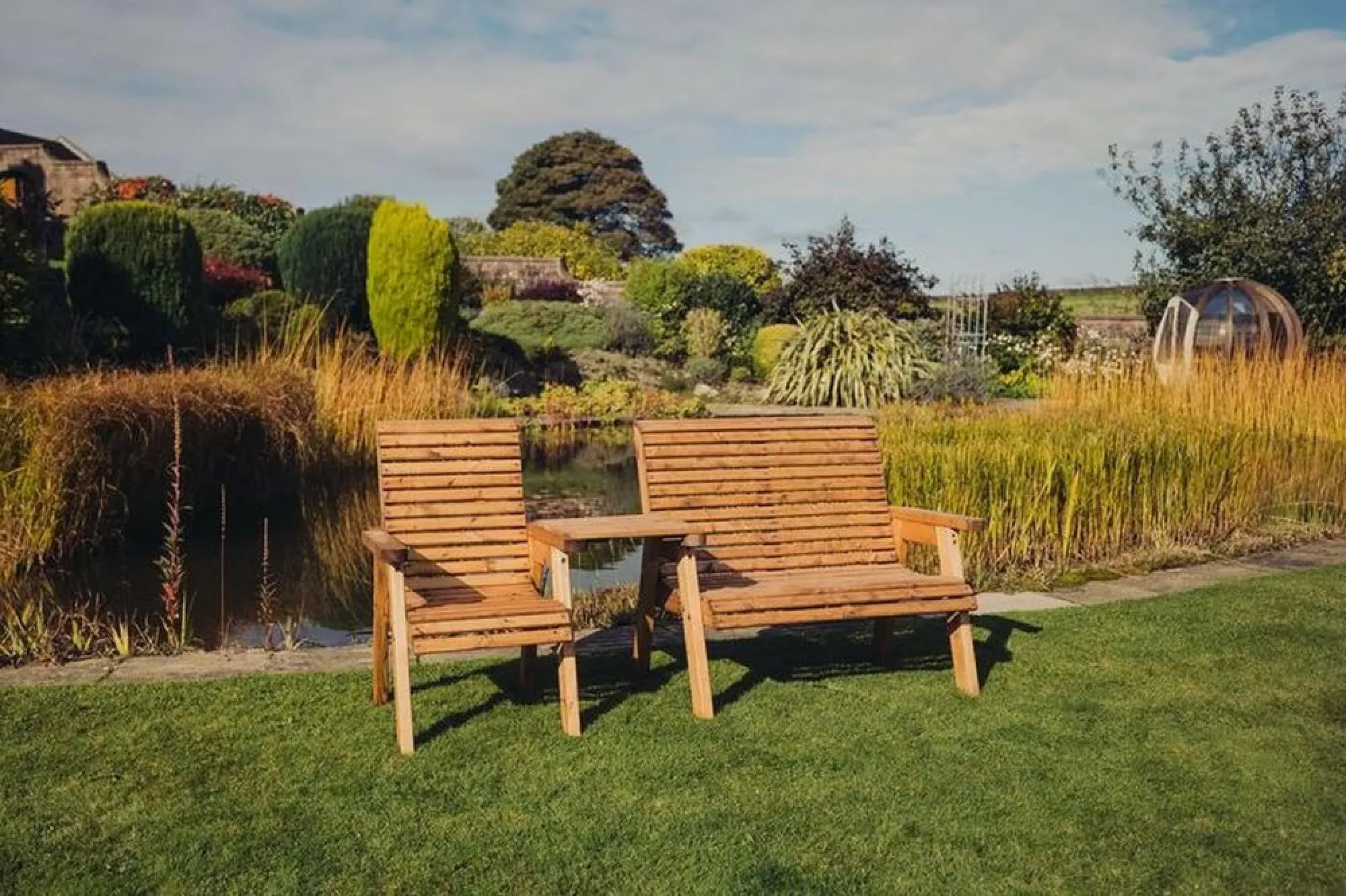 Redwood Straight Garden Trio Bench Set - Brown