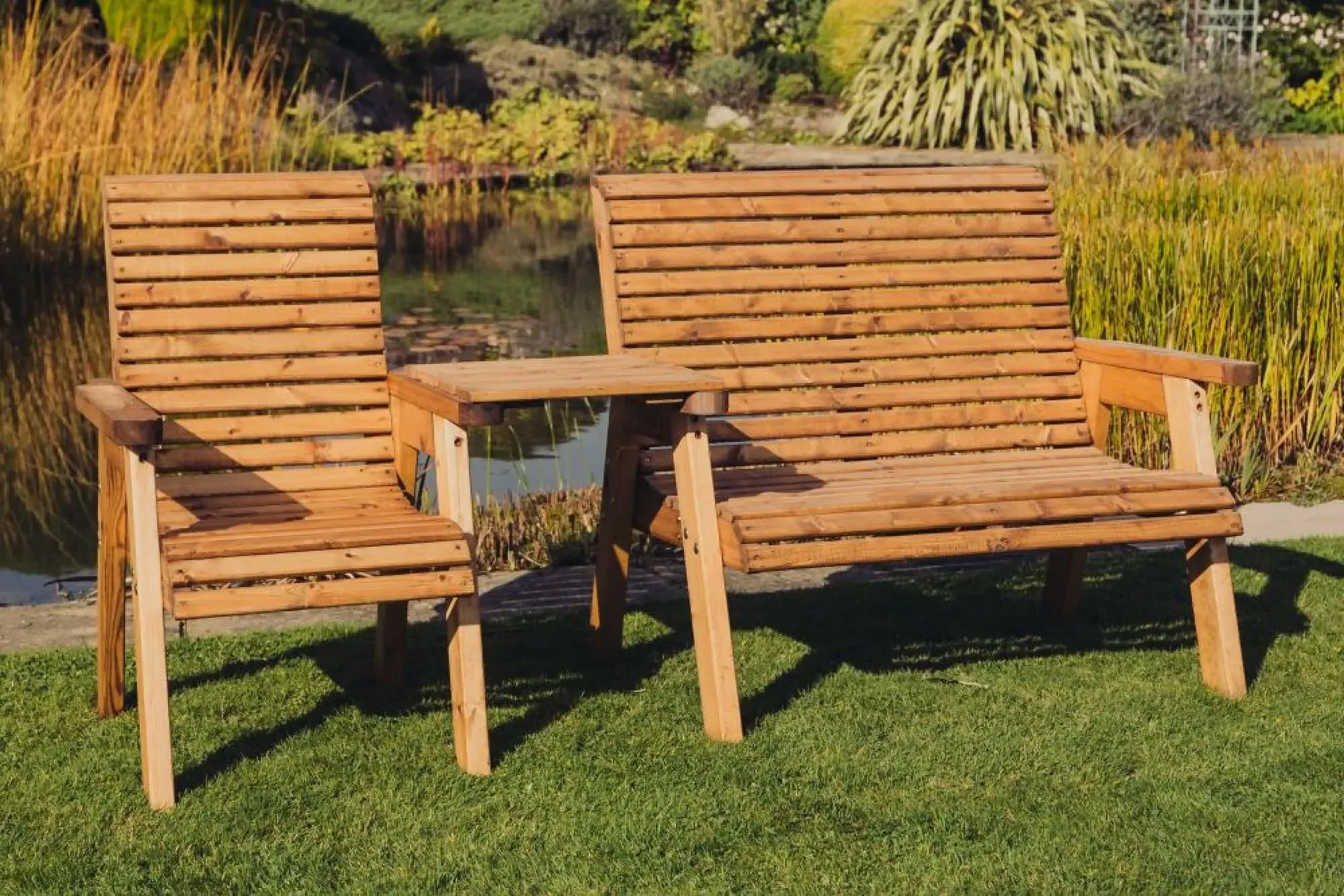 Redwood Straight Garden Trio Bench Set - Brown