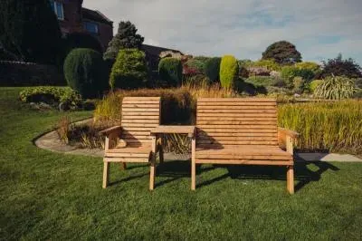 Redwood Straight Garden Trio Bench Set - Brown image