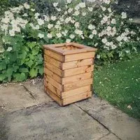 Redwood Tall Square Garden Planter - Brown