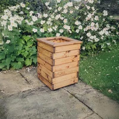 Redwood Tall Square Garden Planter - Brown