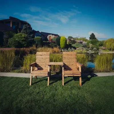 Square Garden Love Seat - Brown, Redwood image
