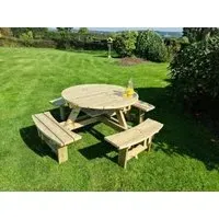 Westwood Round Picnic Table Set with 4 Benches - Ivory