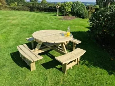 Westwood Round Picnic Table Set with 4 Benches - Ivory image
