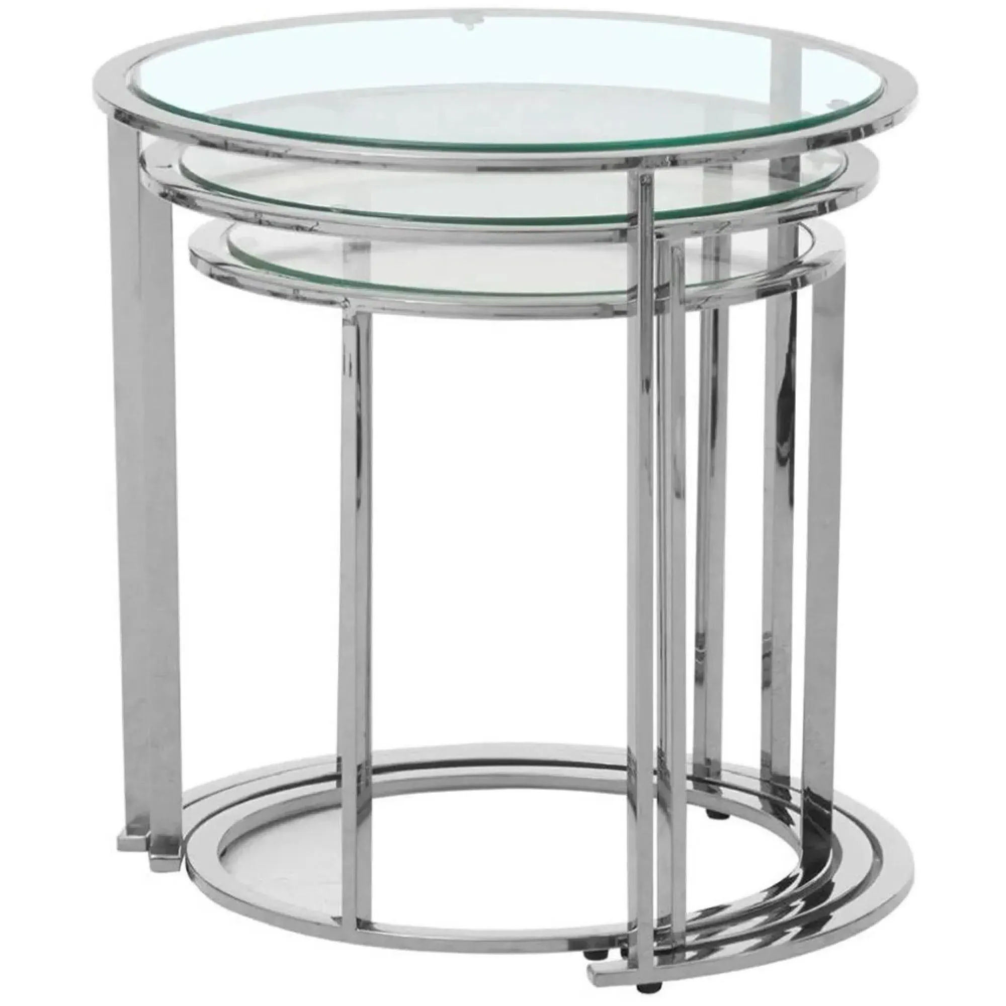 Allure Round Nest of 3 Tables - Silver, Glass