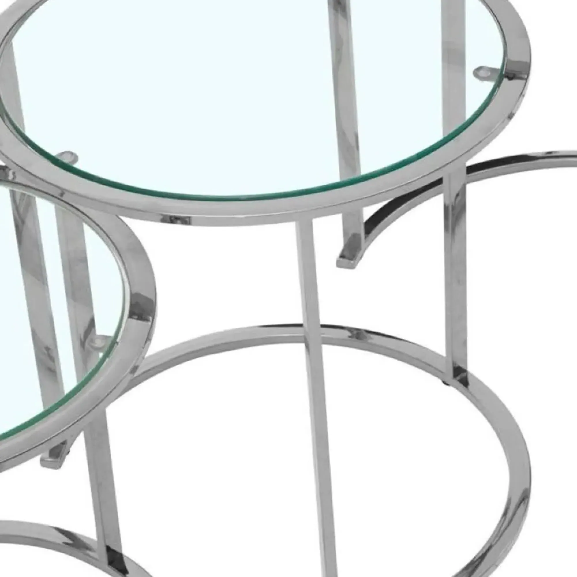Allure Round Nest of 3 Tables - Silver, Glass