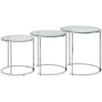 Allure Round Nest of 3 Tables - Silver, Glass