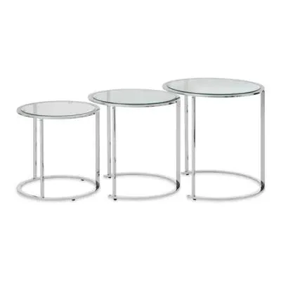Allure Round Nest of 3 Tables - Silver, Glass