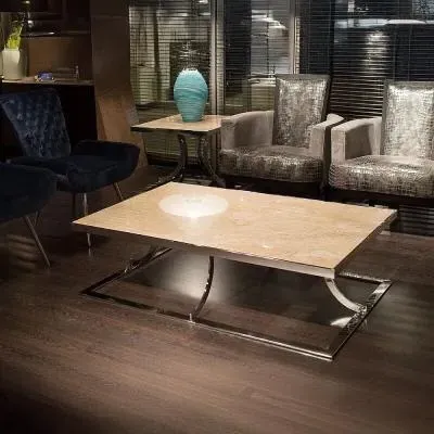Aurora Marble Coffee Table with Stainless Steel Base