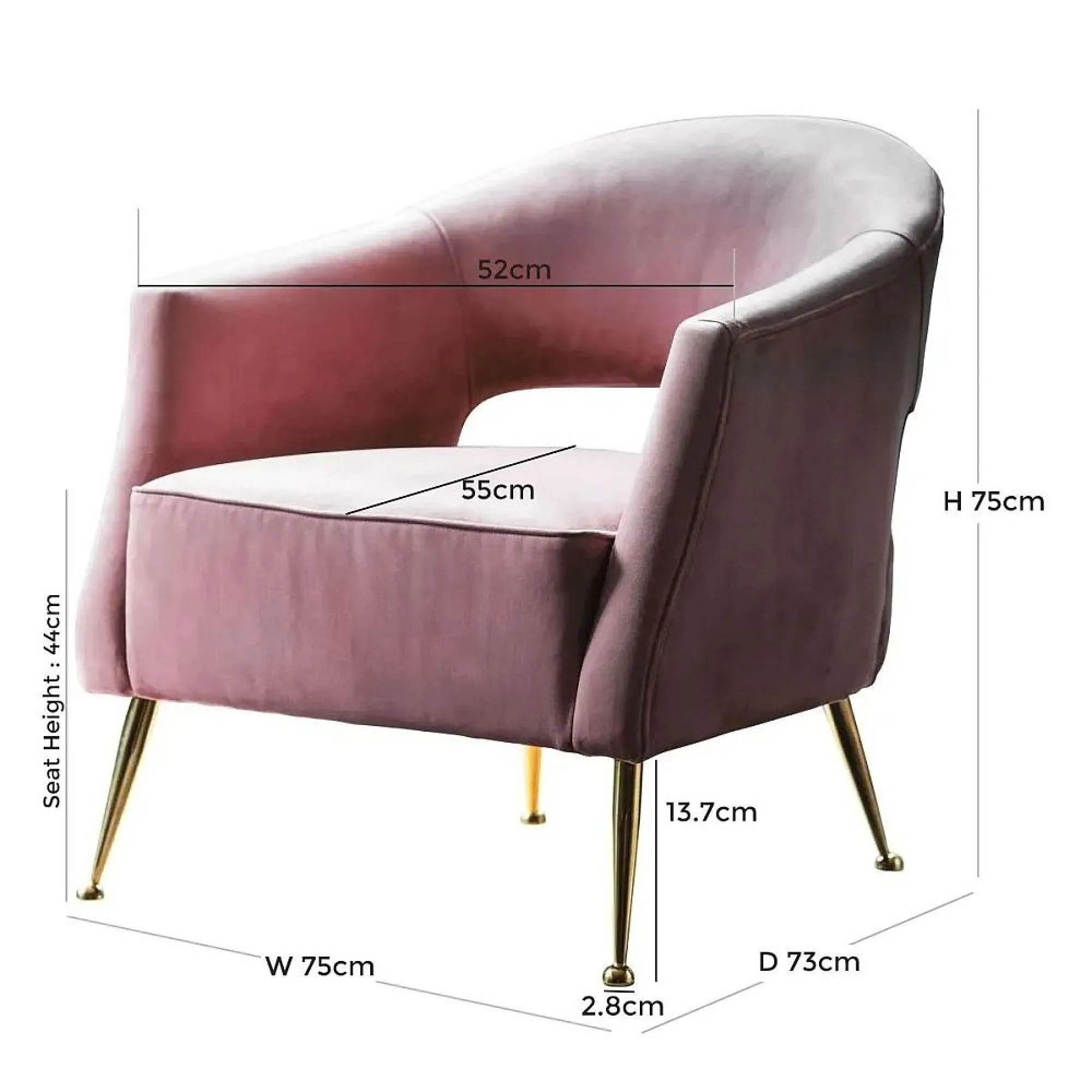Barletta Armchair - Dusky Pink, Velvet