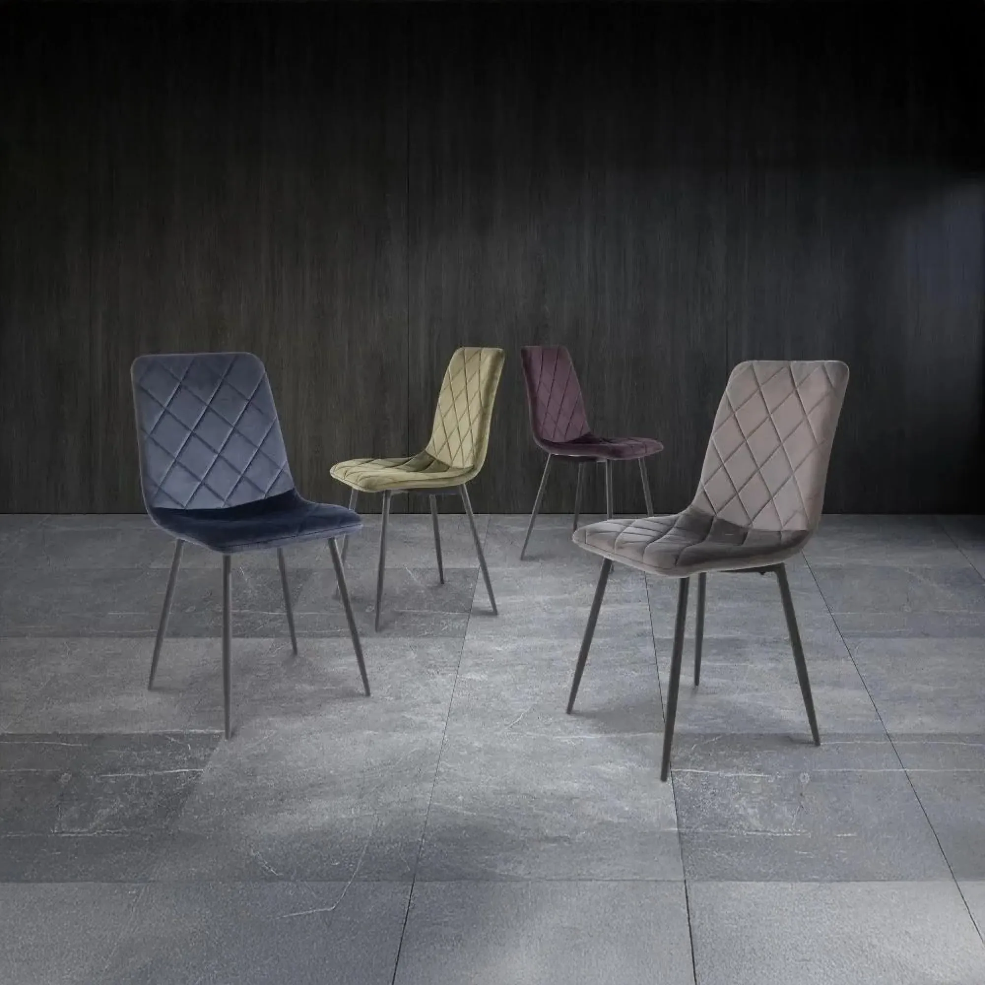 Bella Cross Stitched Dining Chair Set - Grey, Velvet