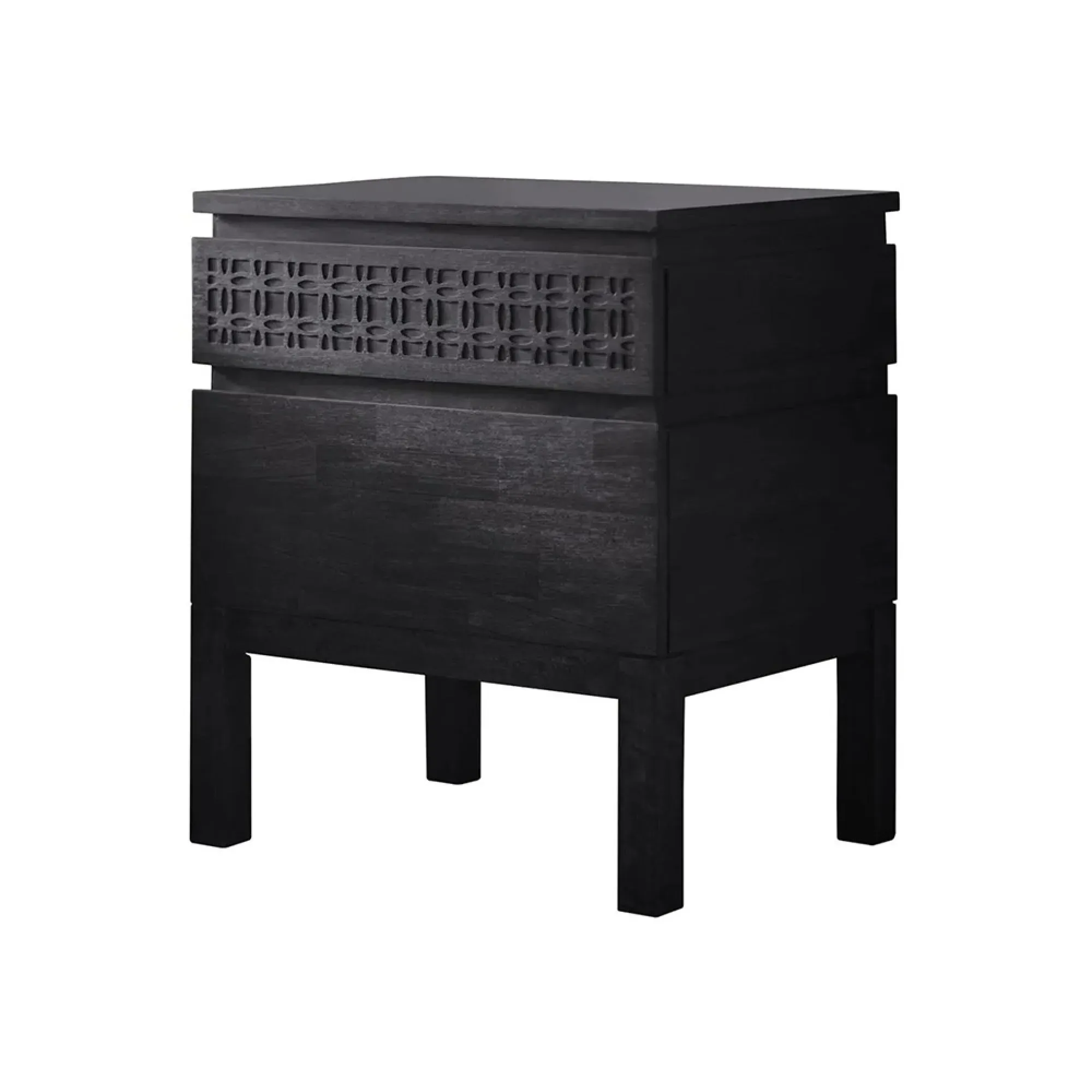 Boho Boutique 2 Drawer Bedside Cabinet - Black, Wood