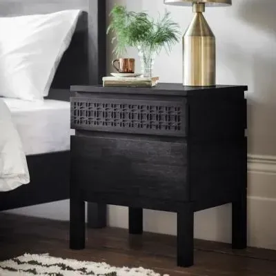 Boho Boutique 2 Drawer Bedside Cabinet - Black, Wood image