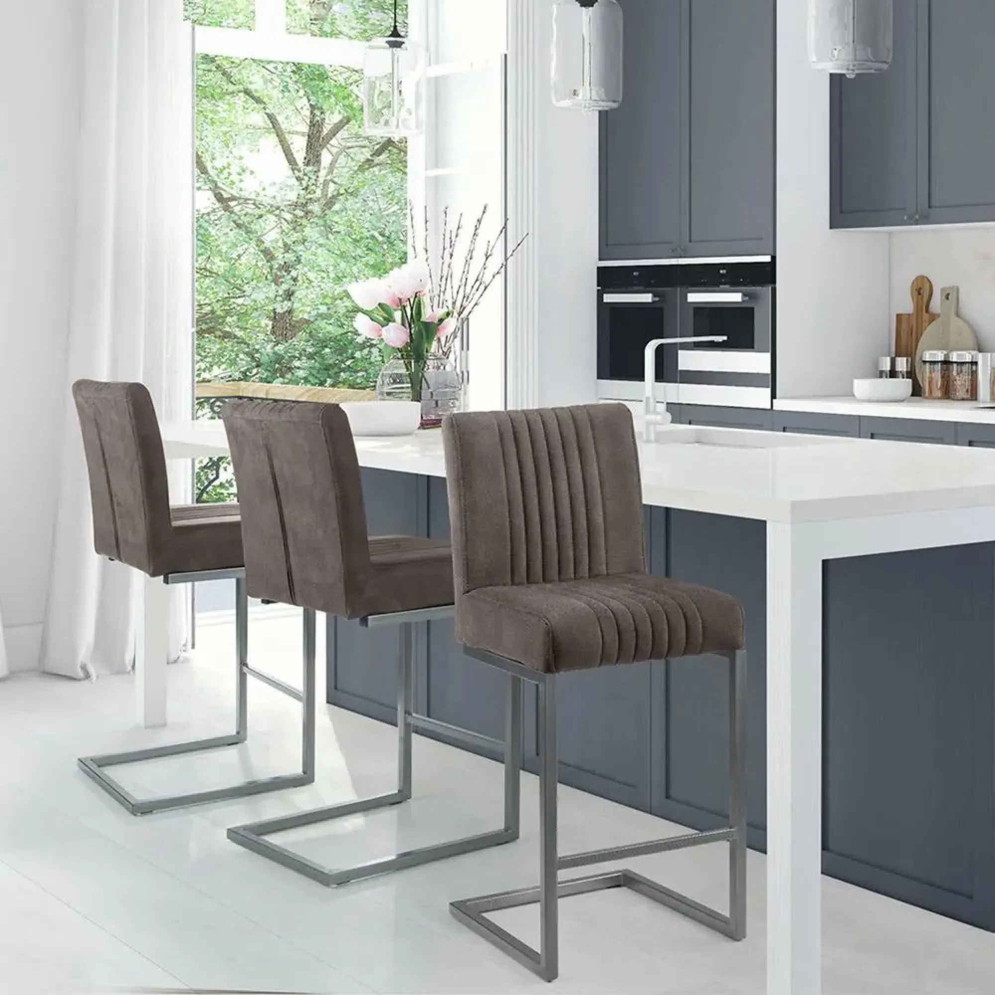 Brooklyn Barstool with Back - Grey, Faux Leather