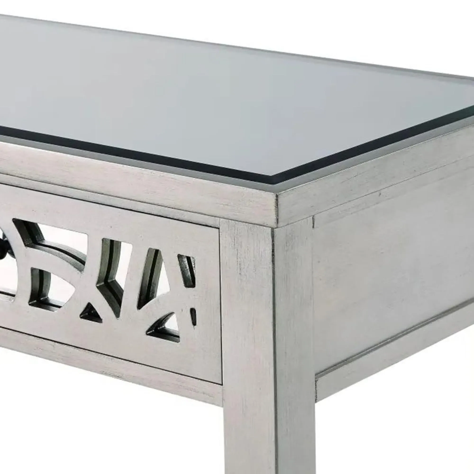 Cardiff Grey Mirrored 2 Drawer Console Table - Antique Brass