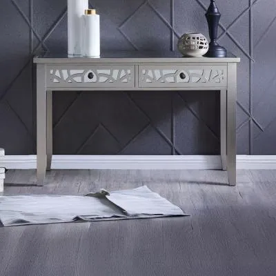 Cardiff Grey Mirrored 2 Drawer Console Table - Antique Brass image