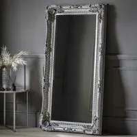 Carved Louis Leaner Rectangular Mirror - Silver