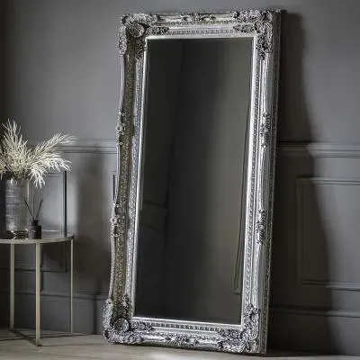 Carved Louis Leaner Rectangular Mirror - Silver