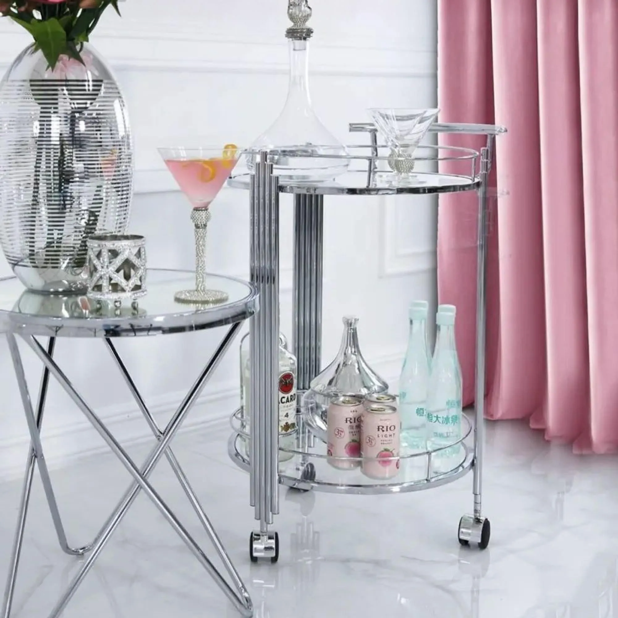 Cohen Glass Drinks Trolley - Chrome