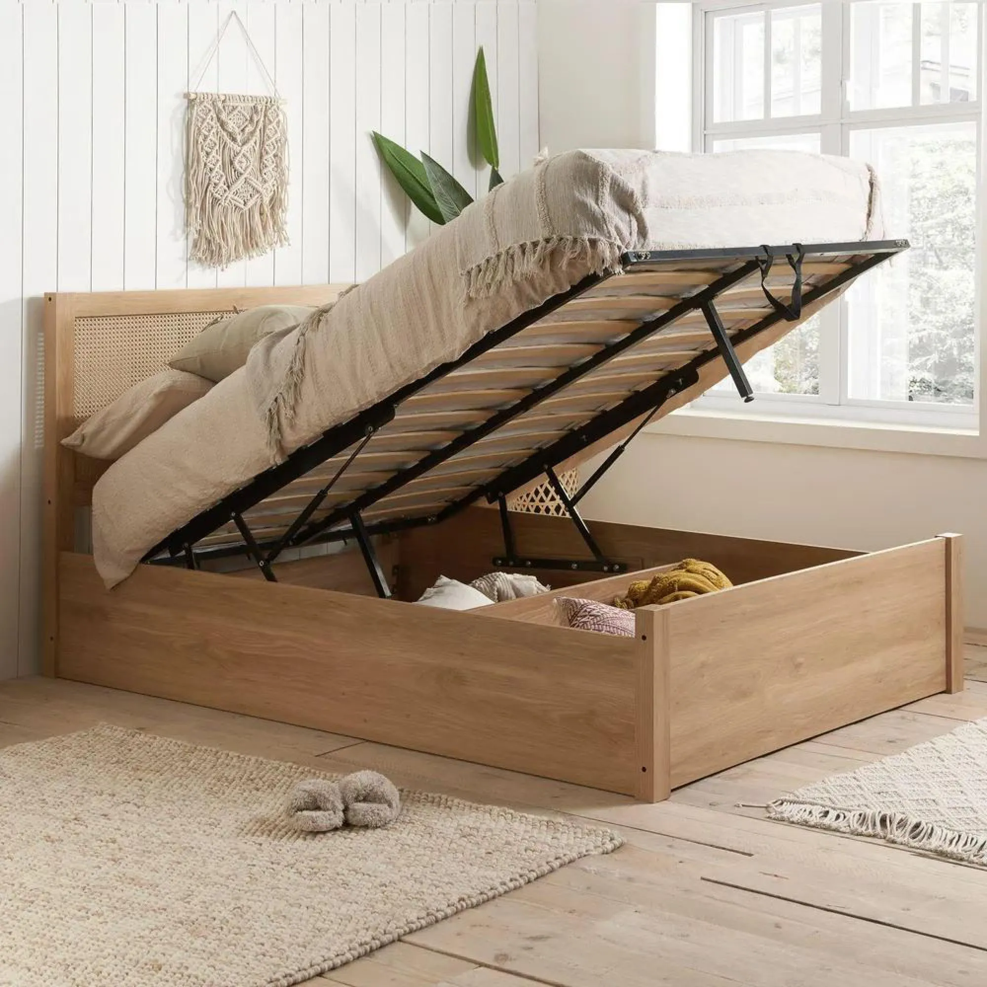 Croxley Double Ottoman Storage Bed - Oak, Rattan
