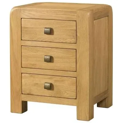 Curve Oak 3 Drawer Bedside Cabinet - Wax