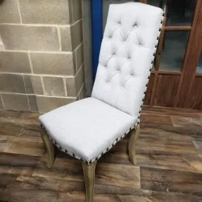 Diaz Set of 2 Dining Chairs with Studs - Oatmeal, Velvet