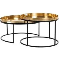 Dustin Round Coffee Table Set of 2 - Gold, Black