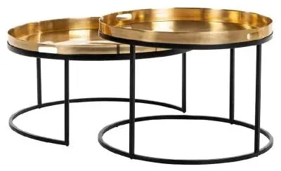 Dustin Round Coffee Table Set of 2 - Gold, Black image
