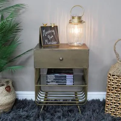 Dutch Brushed Metal and Glass 1 Drawer Bedside Cabinet - A298 image