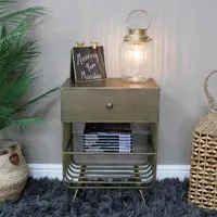 Dutch Brushed Metal and Glass 1 Drawer Bedside Cabinet - A311