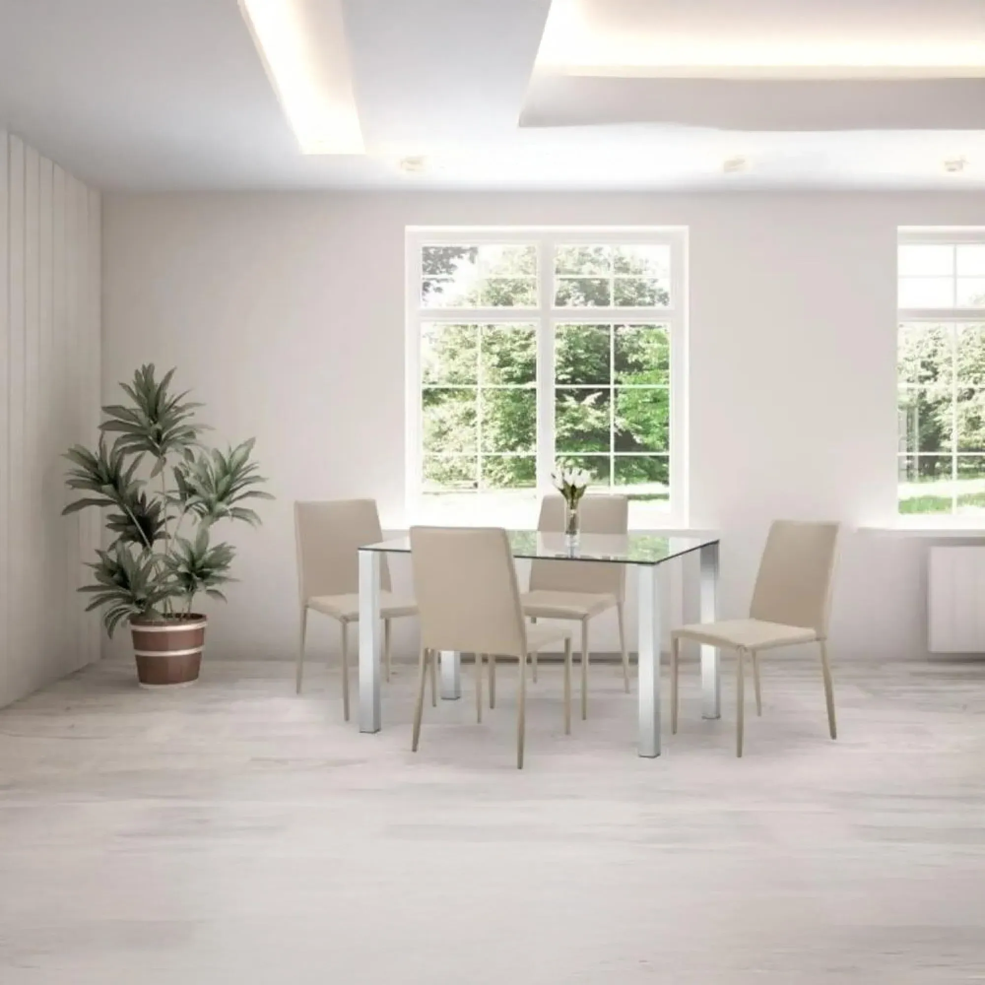 Enzo Glass 4-Seater Dining Table - Chrome