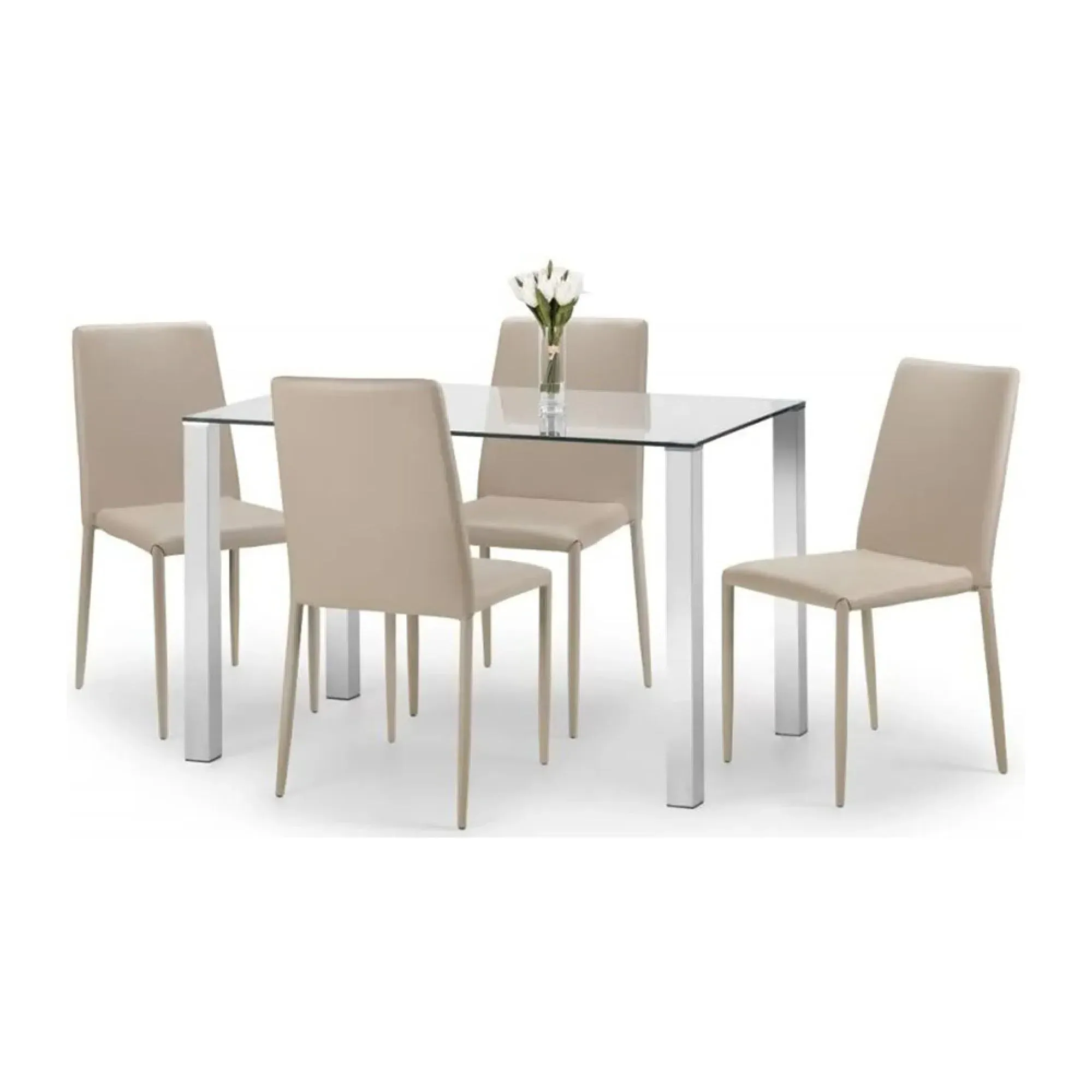 Enzo Glass 4-Seater Dining Table - Chrome