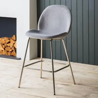 Flanagan Barstool Set of 2 - Light Grey, Velvet