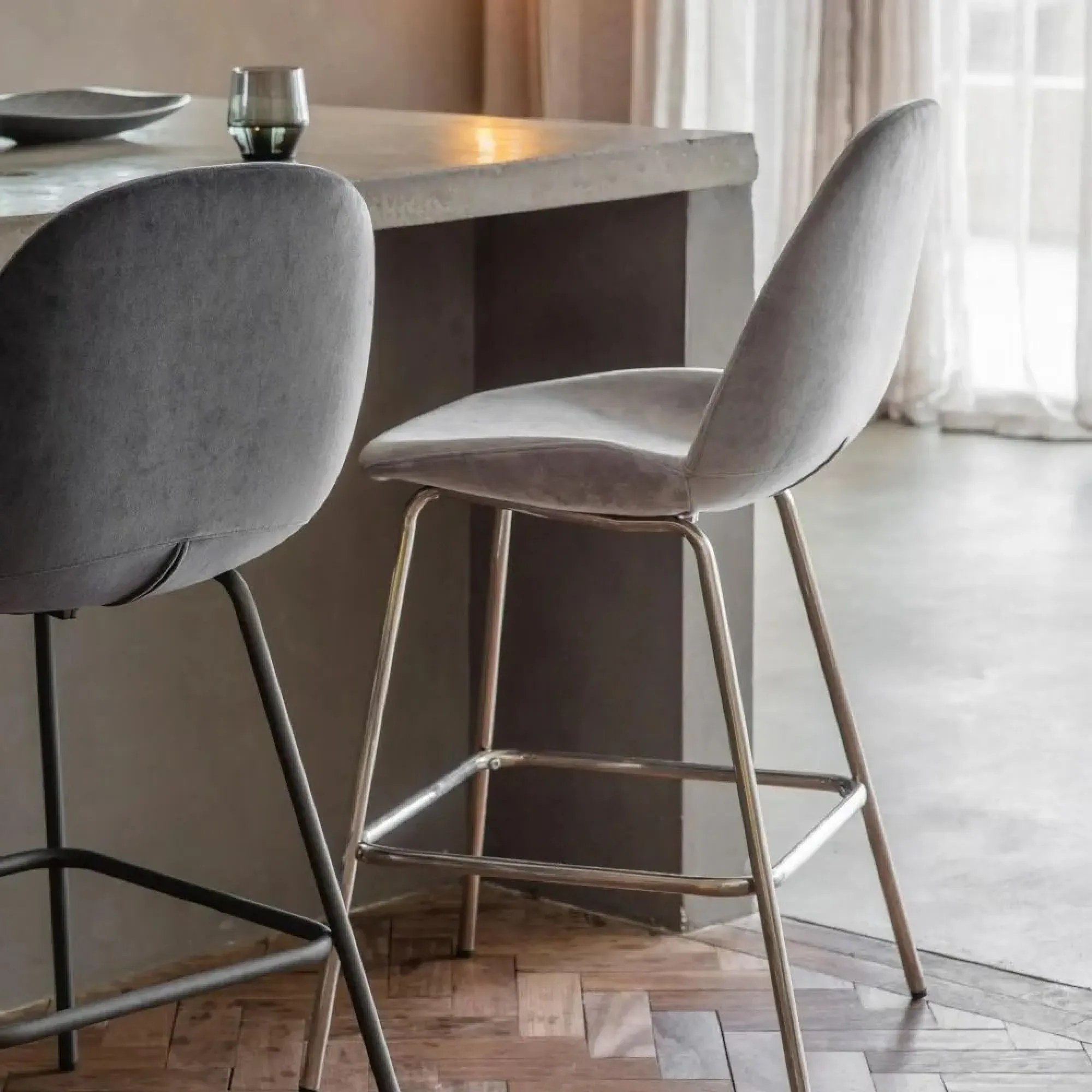 Flanagan Velvet Barstool Set of 4 - Light Grey