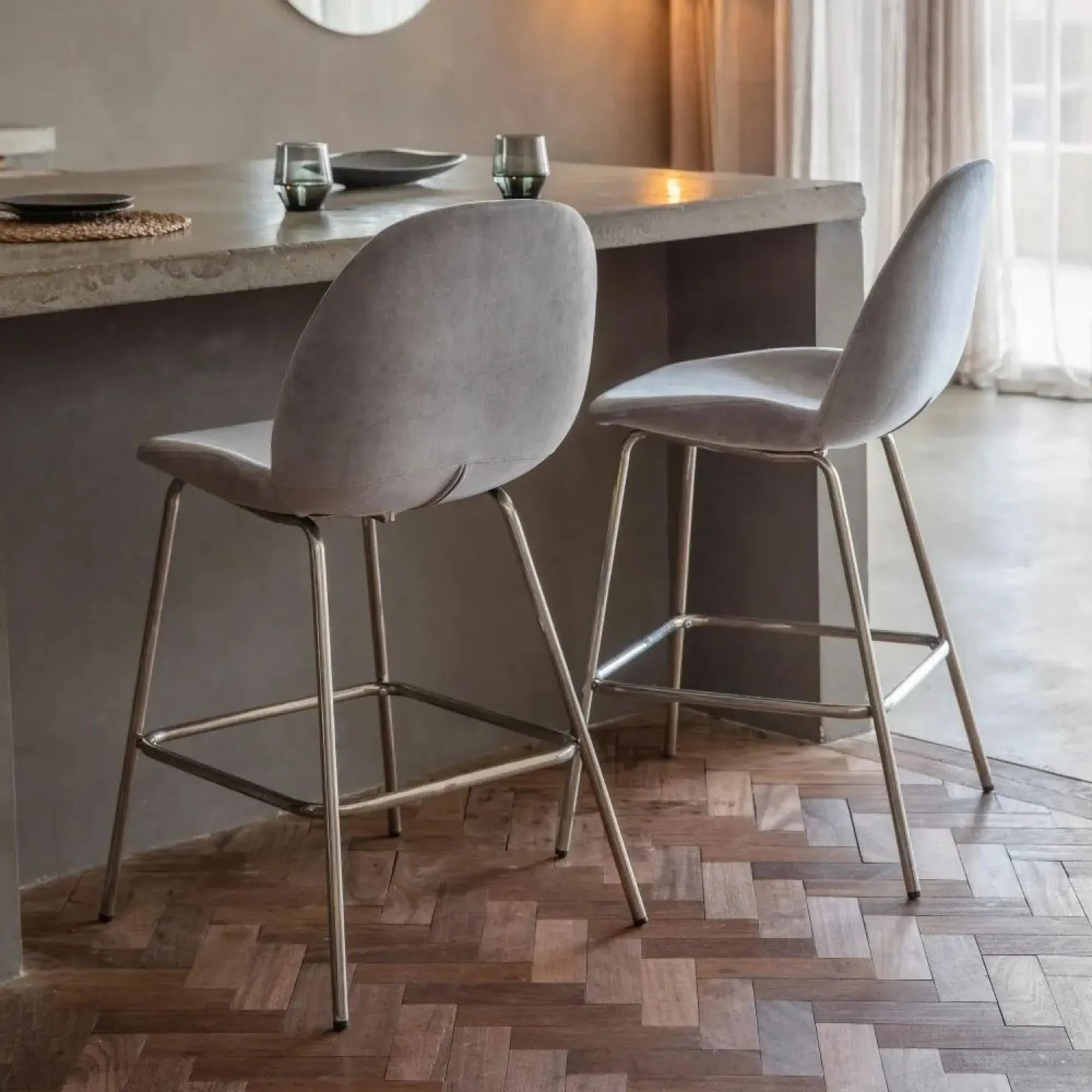 Flanagan Velvet Barstool Set of 4 - Light Grey