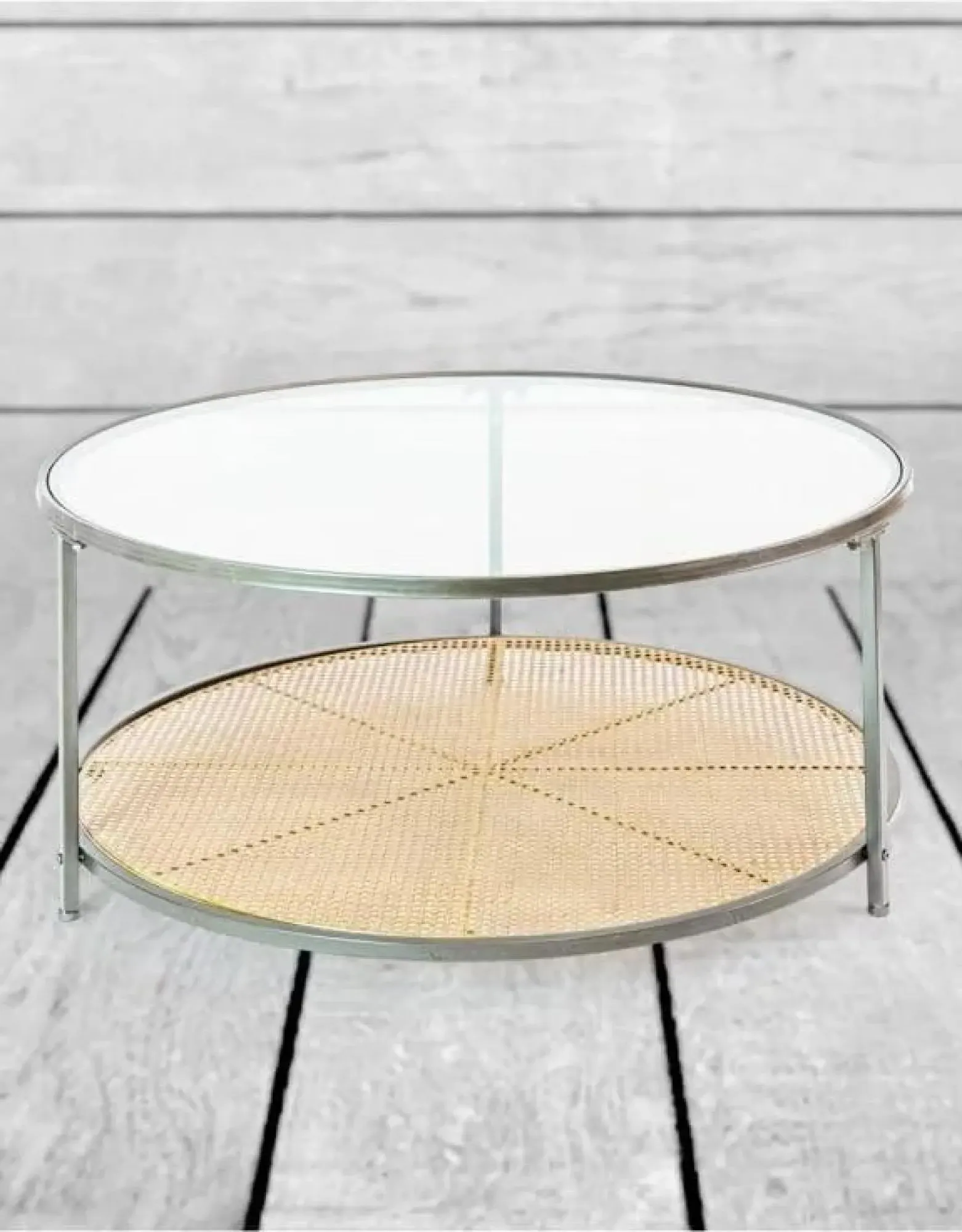 FSS15706 Round Coffee Table - Grey, Faux Rattan