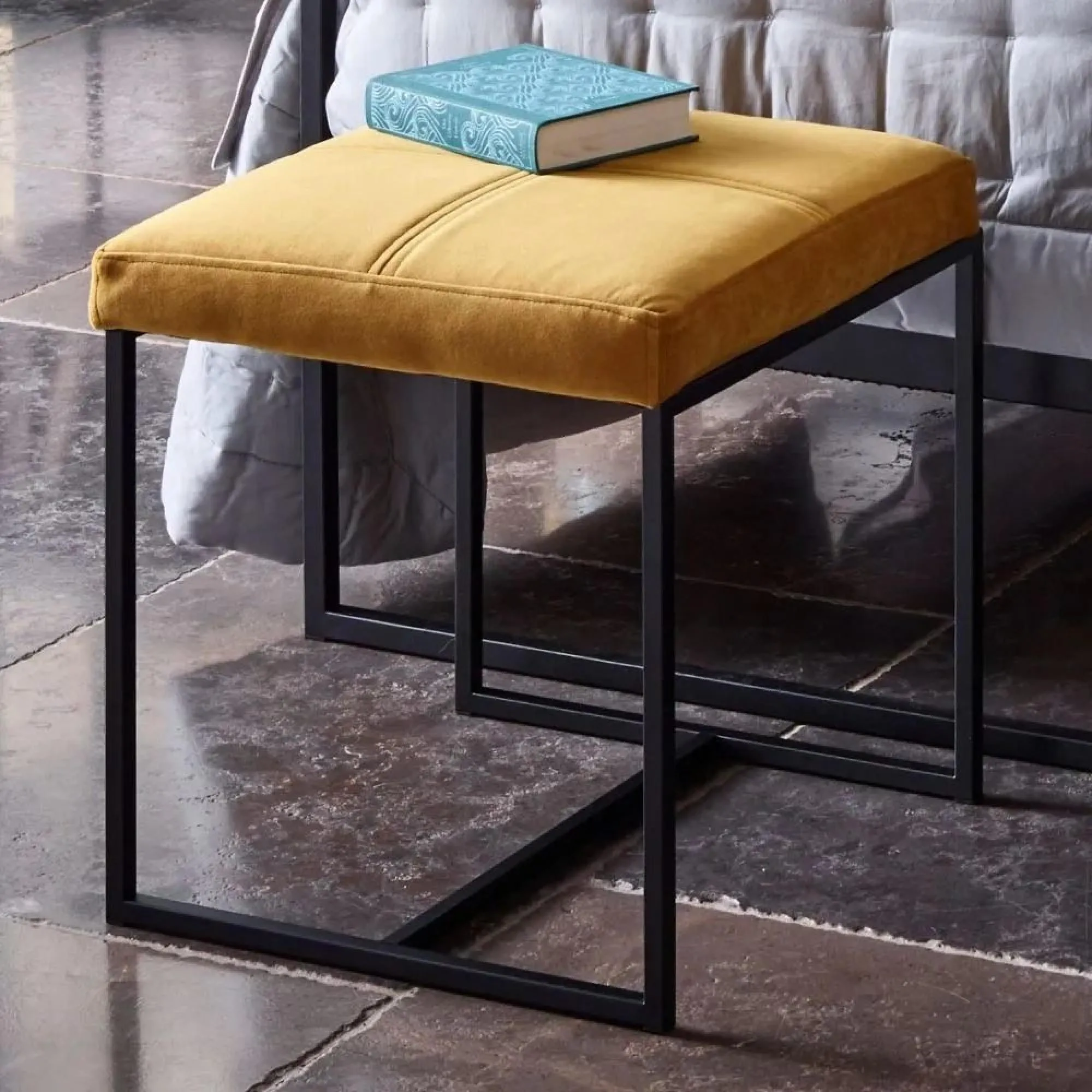 Gillmore Space Federico Small Upholstered Stool - Mustard, Velvet