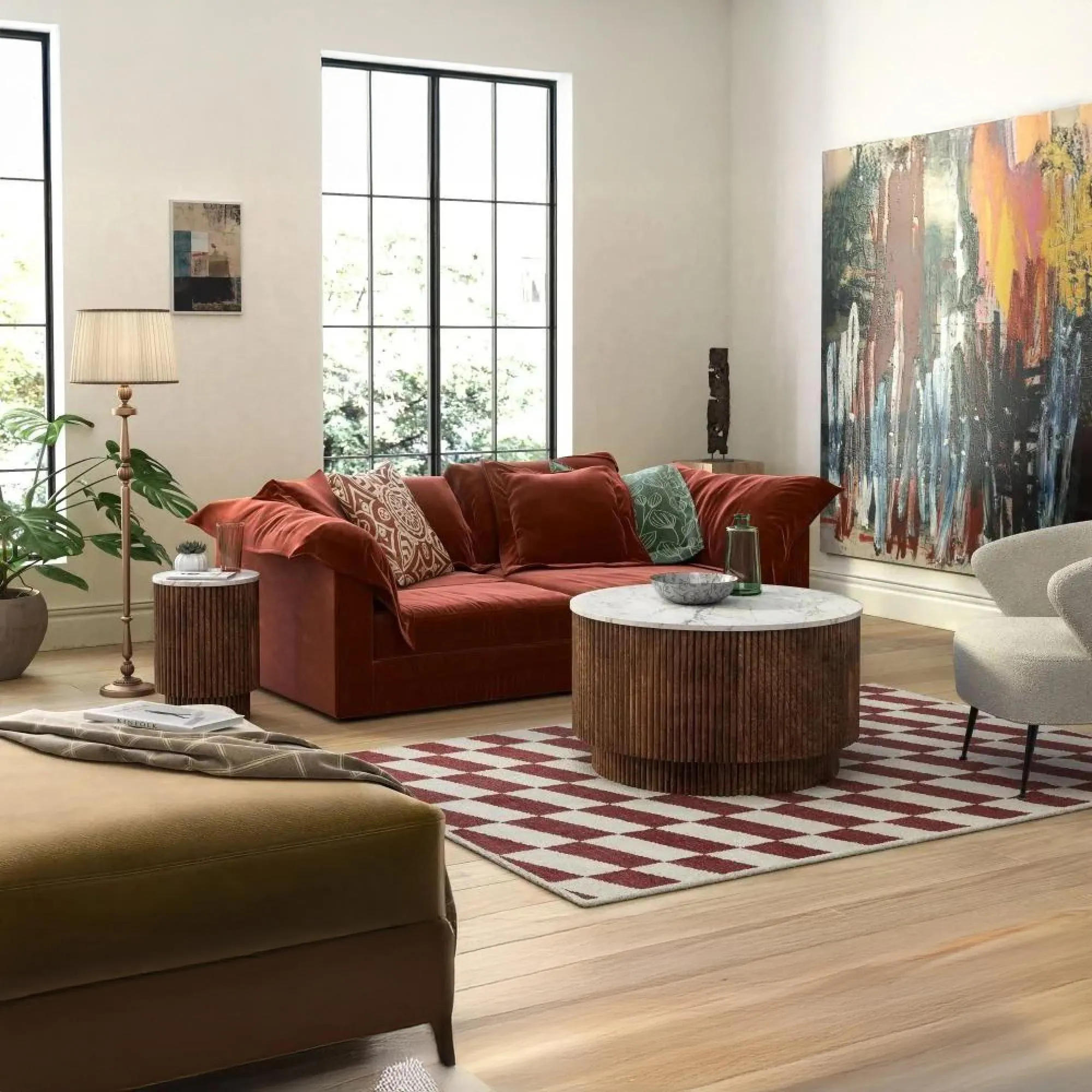 Harvard Round Fluted Side Table - Walnut, Marble