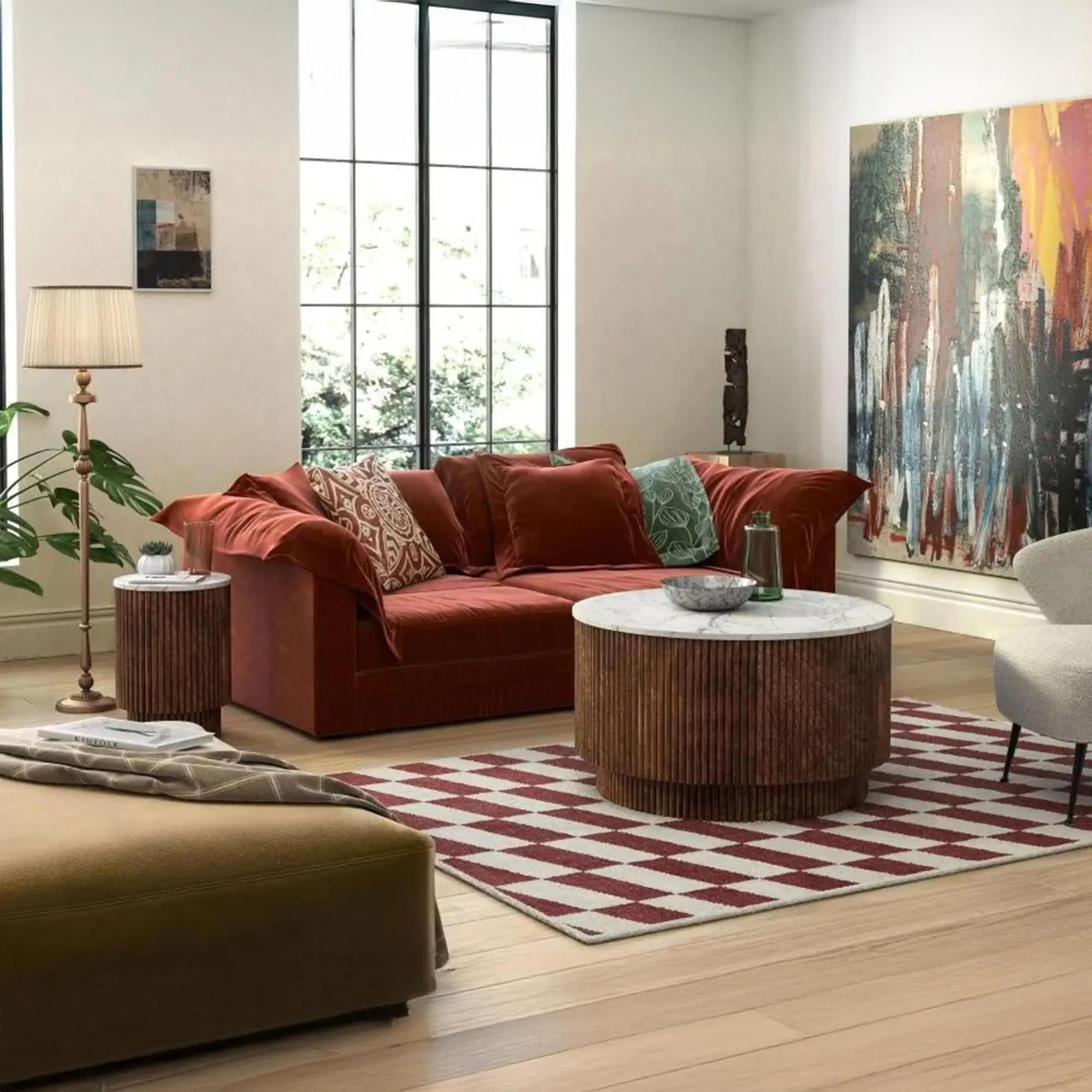 Harvard Round Fluted Side Table - Walnut, Marble