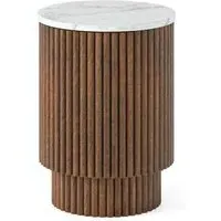 Harvard Round Fluted Side Table - Walnut, Marble