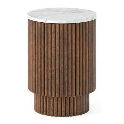 Harvard Round Fluted Side Table - Walnut, Marble