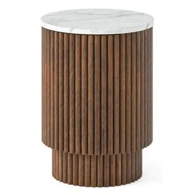 Harvard Round Fluted Side Table - Walnut, Marble image