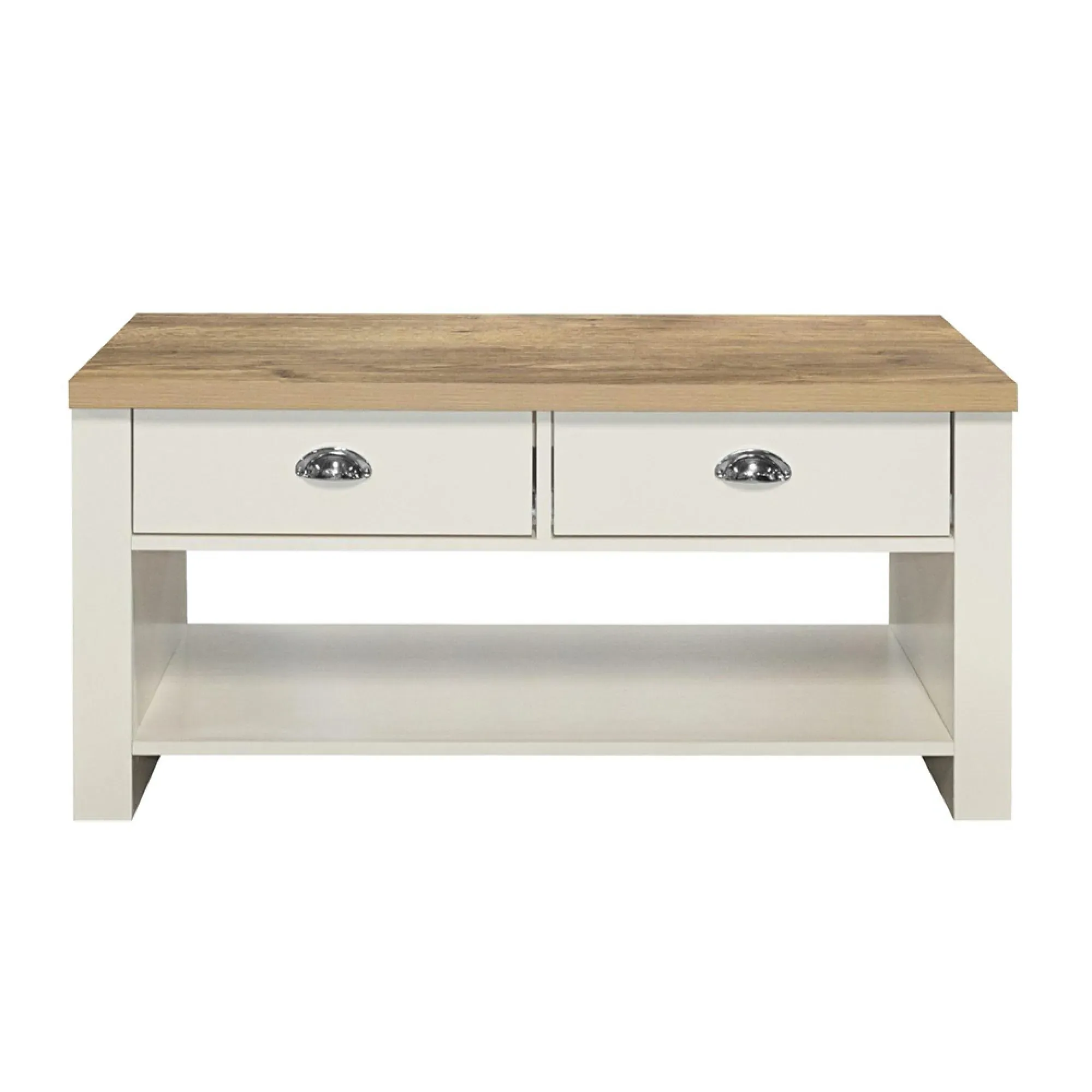 Highgate Coffee Table with 2 Drawers - Cream, Oak Effect