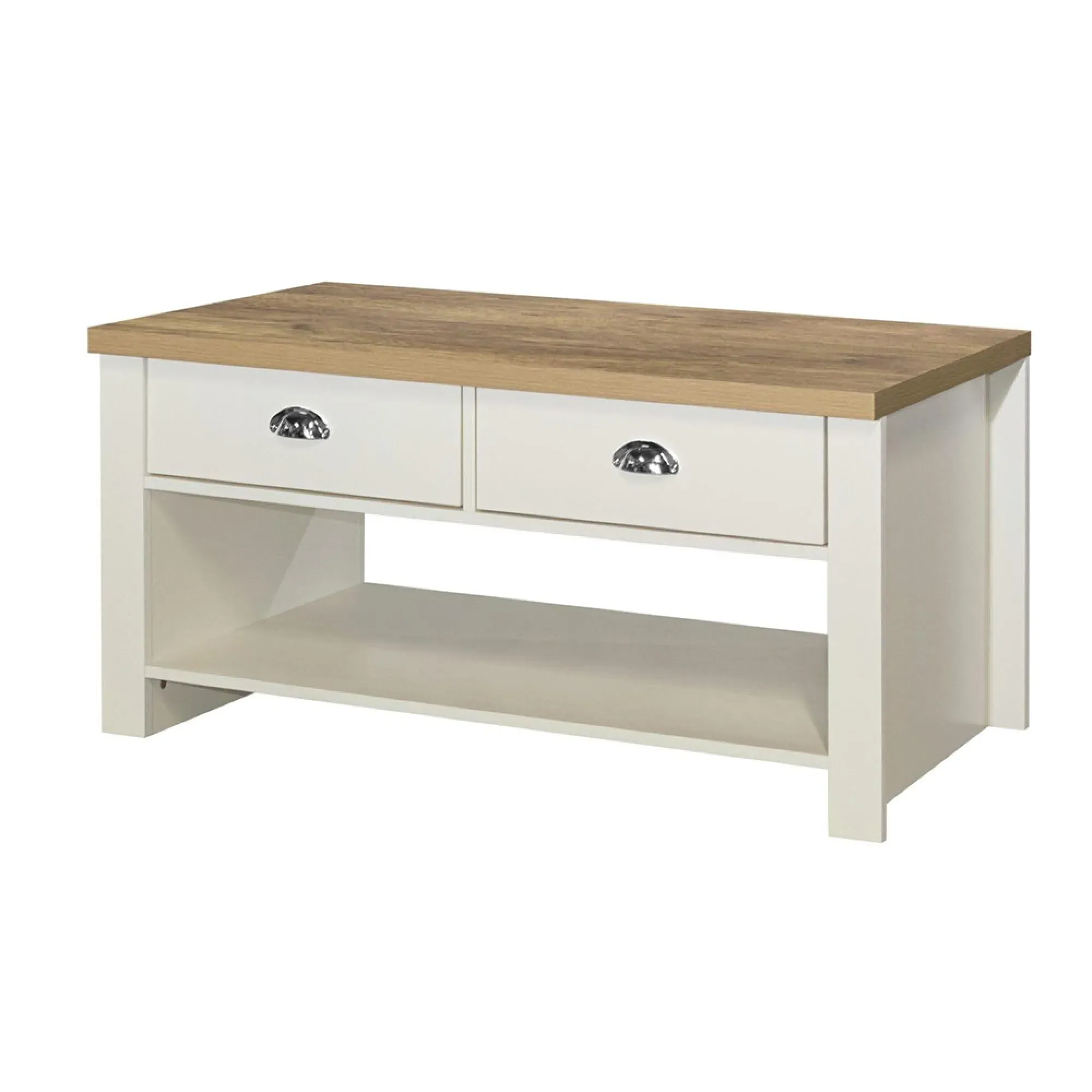 Highgate Coffee Table with 2 Drawers - Cream, Oak Effect