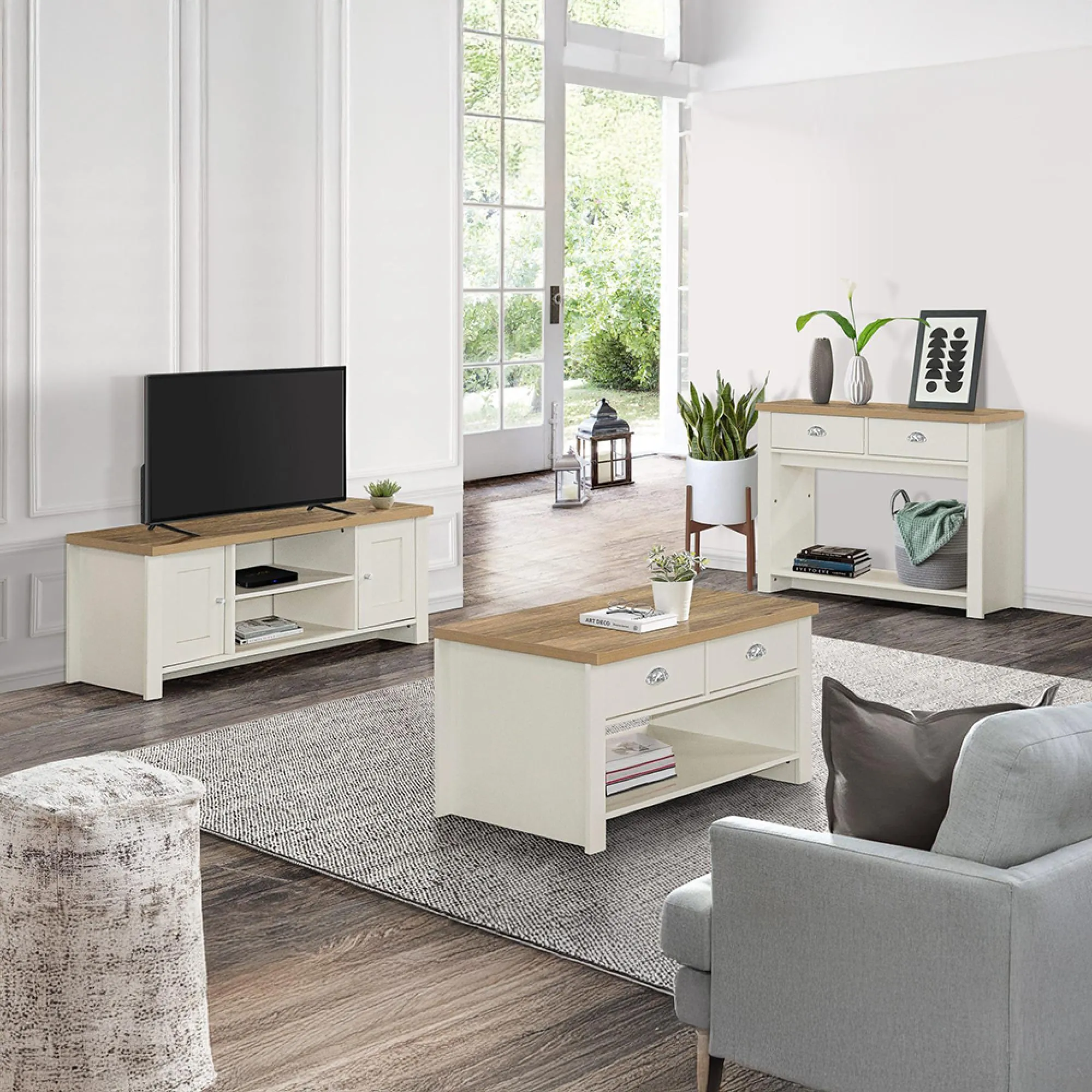 Highgate Coffee Table with 2 Drawers - Cream, Oak Effect