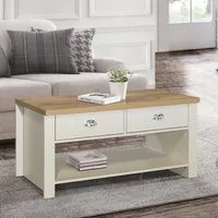 Highgate Coffee Table with 2 Drawers - Cream, Oak Effect