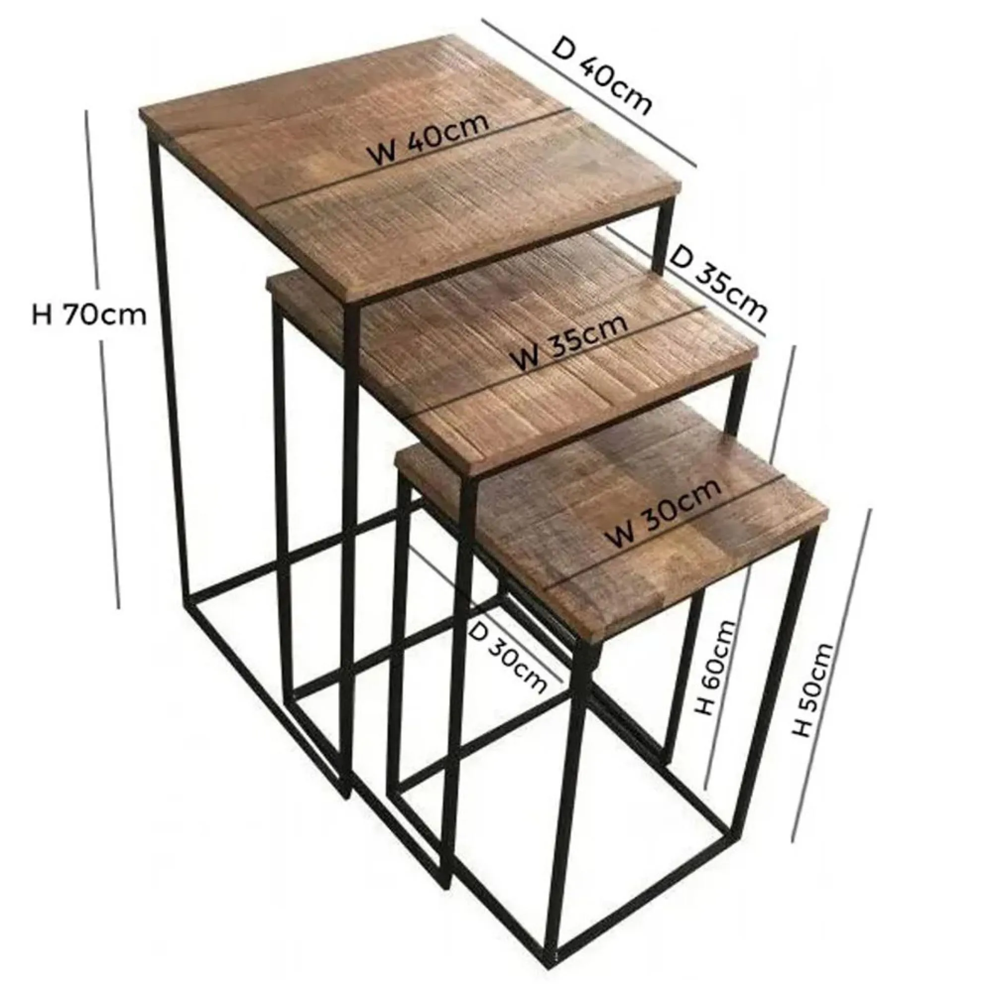 Industrial Nest of 3 Tables - Black, Mango Wood